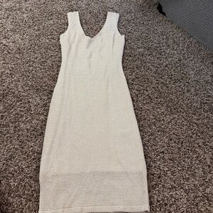 VENUS metallic cream and gold Sleeveless Midi Dress